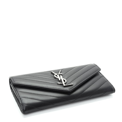 Saint Laurent Calfskin Matelasse Chevron Monogram Flap Wallet Black 4 of 8