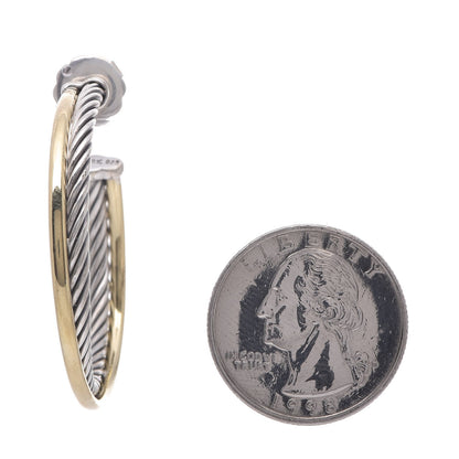 David Yurman Sterling Silver 18K Yellow Gold 44mm Extra Large Crossover Cable Hoop Earrings 2 of 4