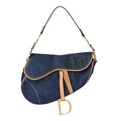 Christian Dior Denim Calfskin Saddle Bag Blue 1 of 13
