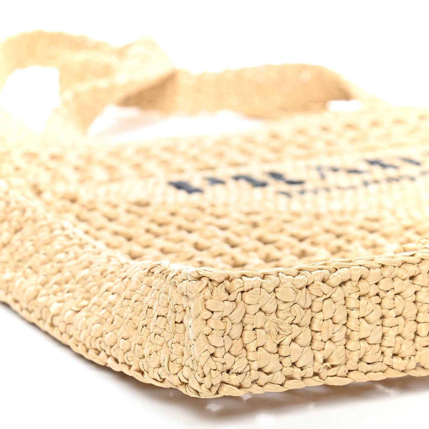 Yarn Raffia Effect Crochet Logo Embroidered Tote Bag Naturale