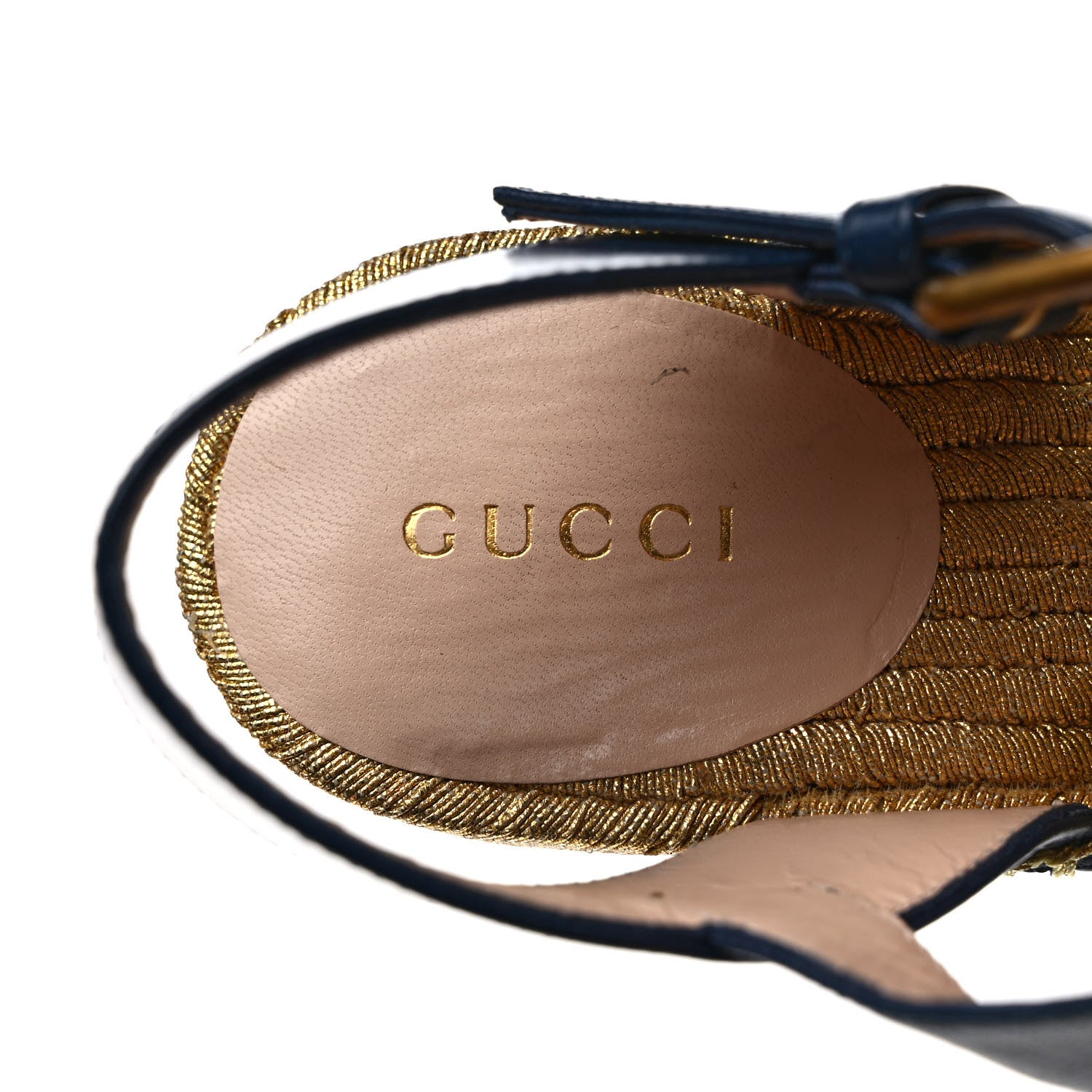 Gucci Calfskin Espadrille Platform 95 Wedge Sandals 38 Blu Agata Oro Vecchi 7 of 9