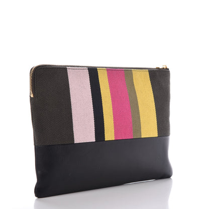 Celine Cotton Canvas Lambskin Striped Solo Clutch Pouch Black 3 of 7