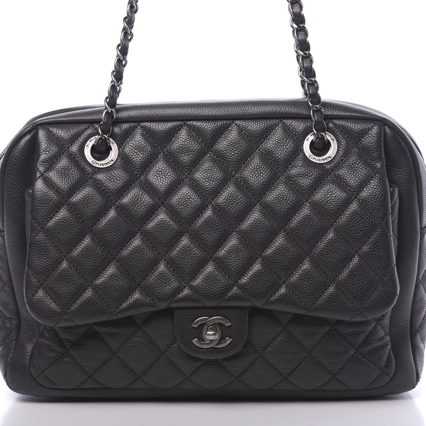 Caviar Quilted Travel Flap Tote Black