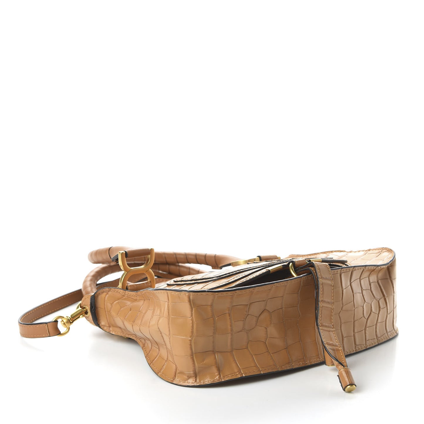 Calfskin Crocodile Embossed Small Marcie Satchel Autumnal Brown