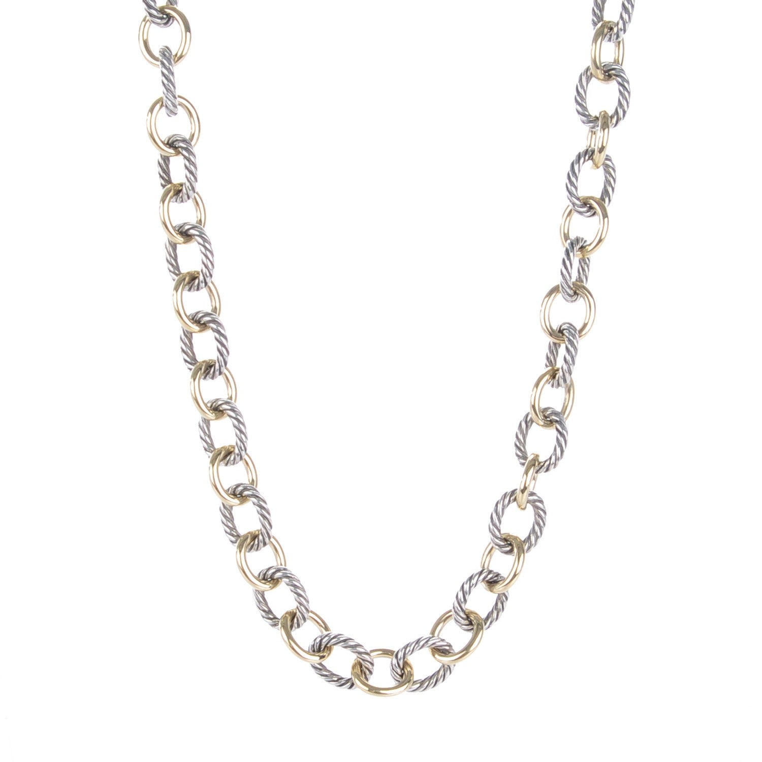 David Yurman Sterling Silver 18k Gold Large Oval Link Necklace 1 of 5