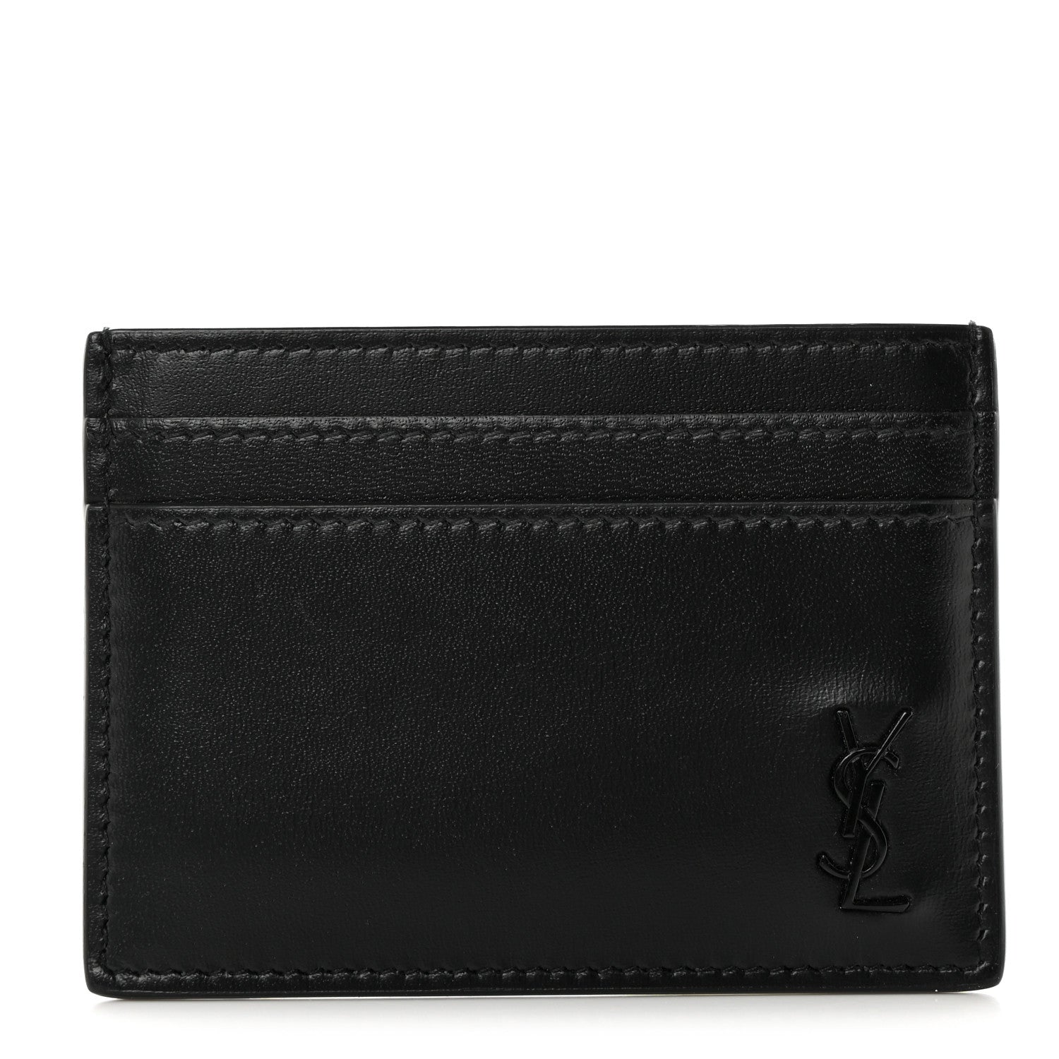 Saint Laurent Calfskin Tiny Cassandre Credit Card Case Black 1 of 7