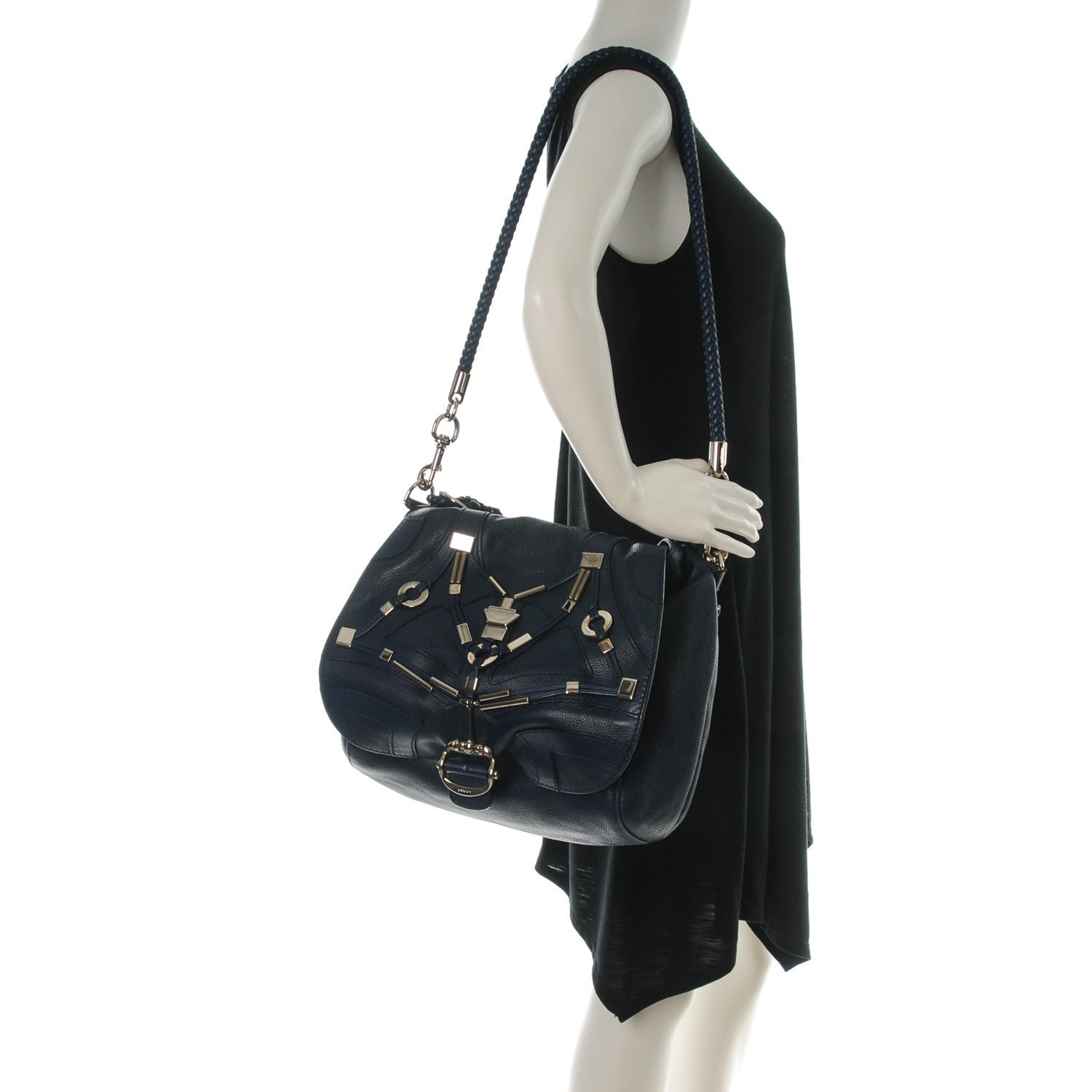 Gucci Calfskin Large Techno Horsebit Flap Blue 2 of 7