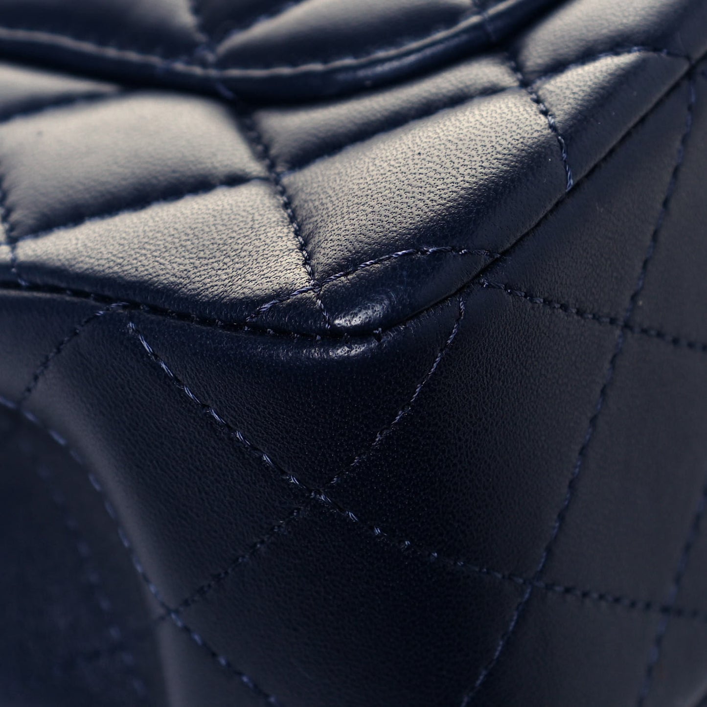 Lambskin Quilted Mini Top Handle Rectangular Flap Navy Blue