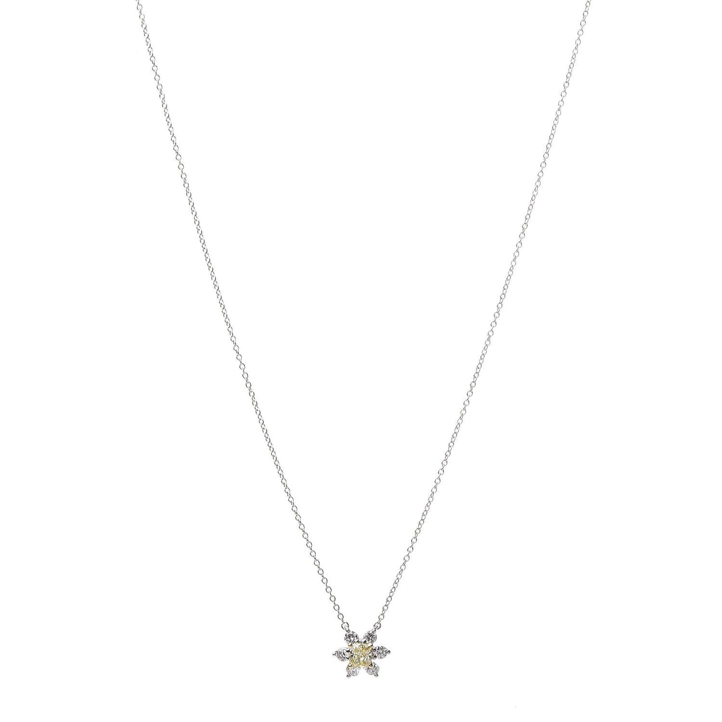 Platinum 18K Yellow Gold Diamond Fancy Yellow Diamond Buttercup Necklace