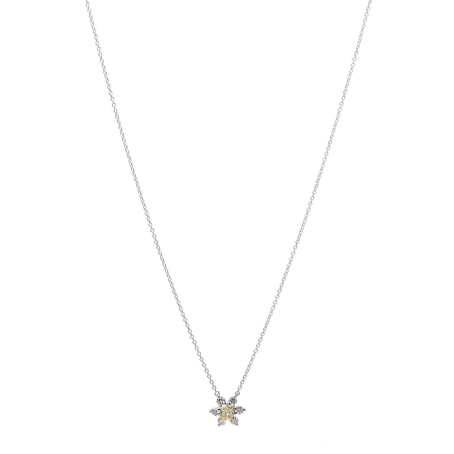 Tiffany Platinum 18K Yellow Gold Diamond Fancy Yellow Diamond Buttercup Necklace 1 of 7