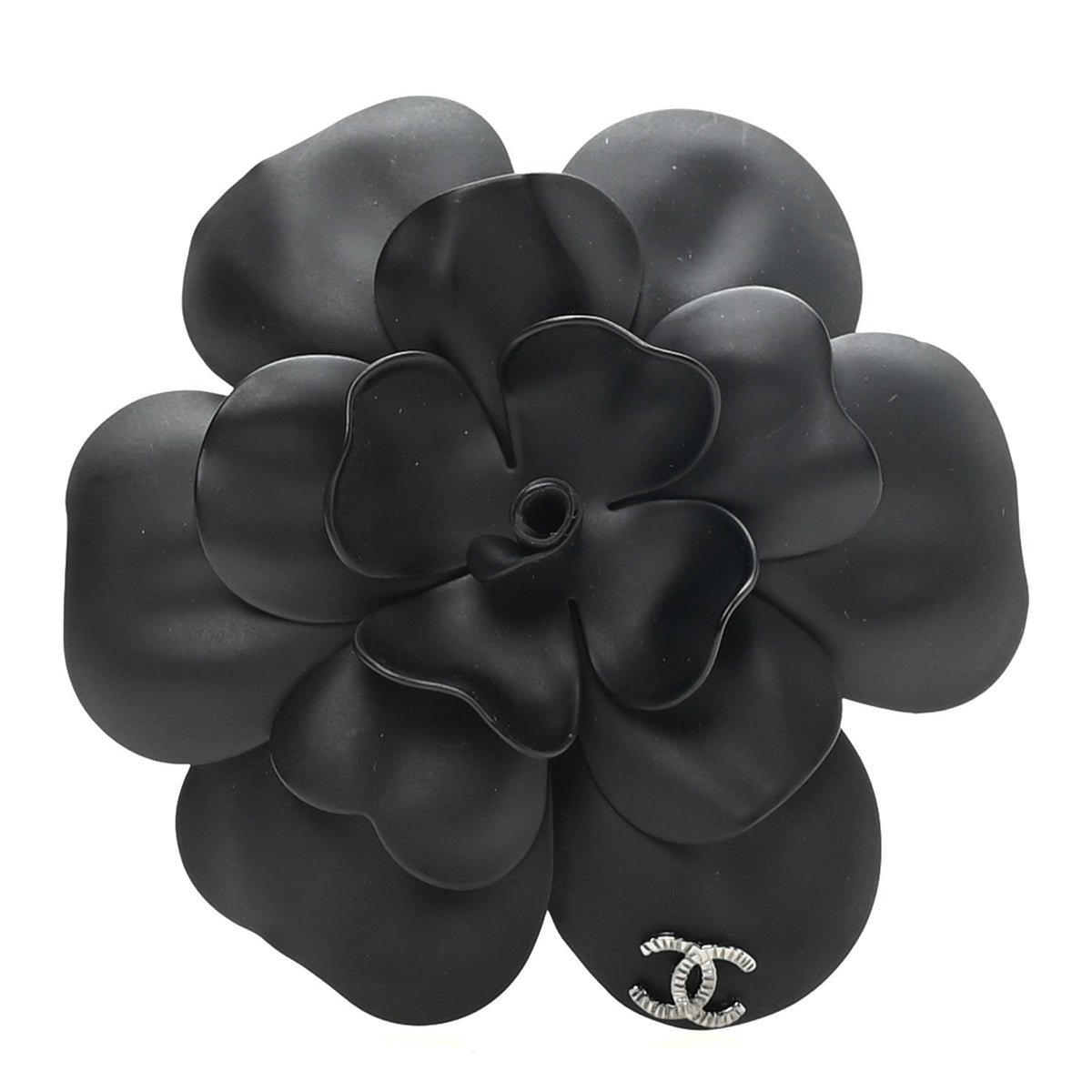 Chanel Metal CC Camellia Brooch Pin Black 1 of 4