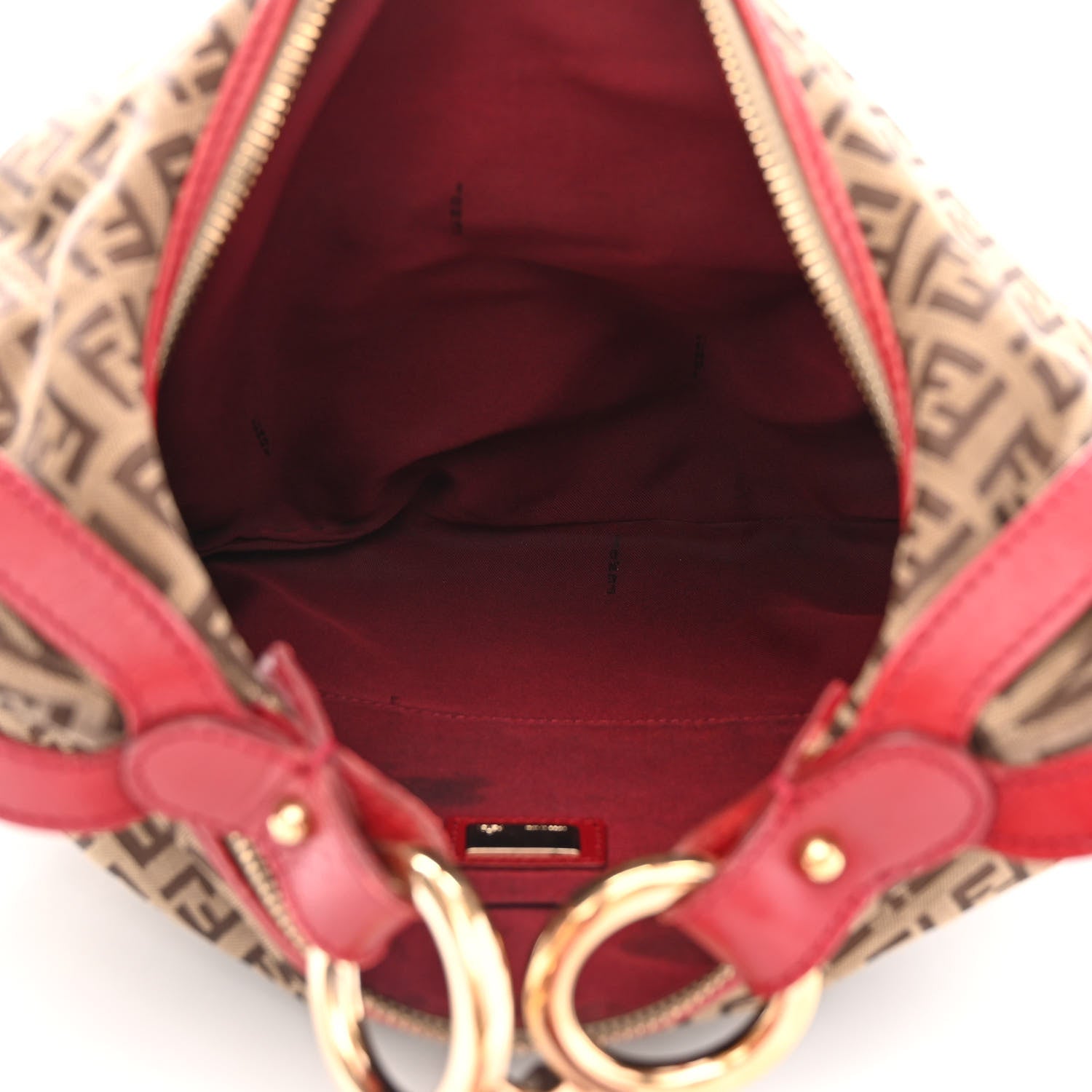 Fendi Zucchino Cuoio Chef Hobo Mogano Panna Rosso 5 of 16