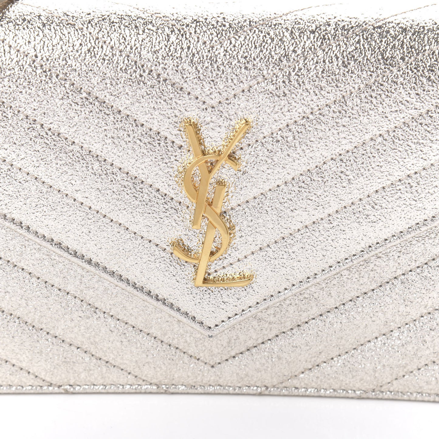Metallic Grain De Poudre Matelasse Chevron Monogram Chain Wallet Gold