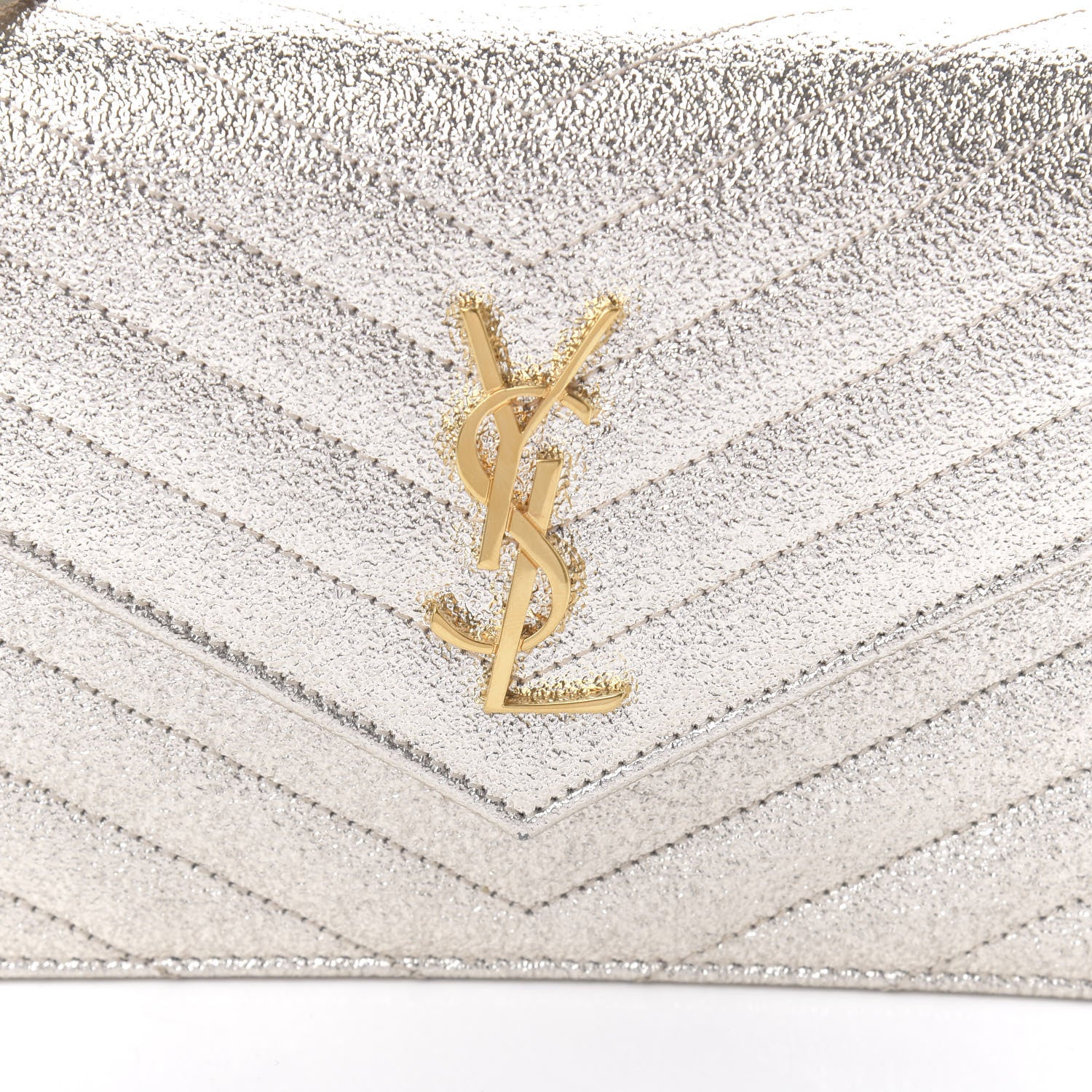 Saint Laurent Metallic Grain De Poudre Matelasse Chevron Monogram Chain Wallet Gold 9 of 9