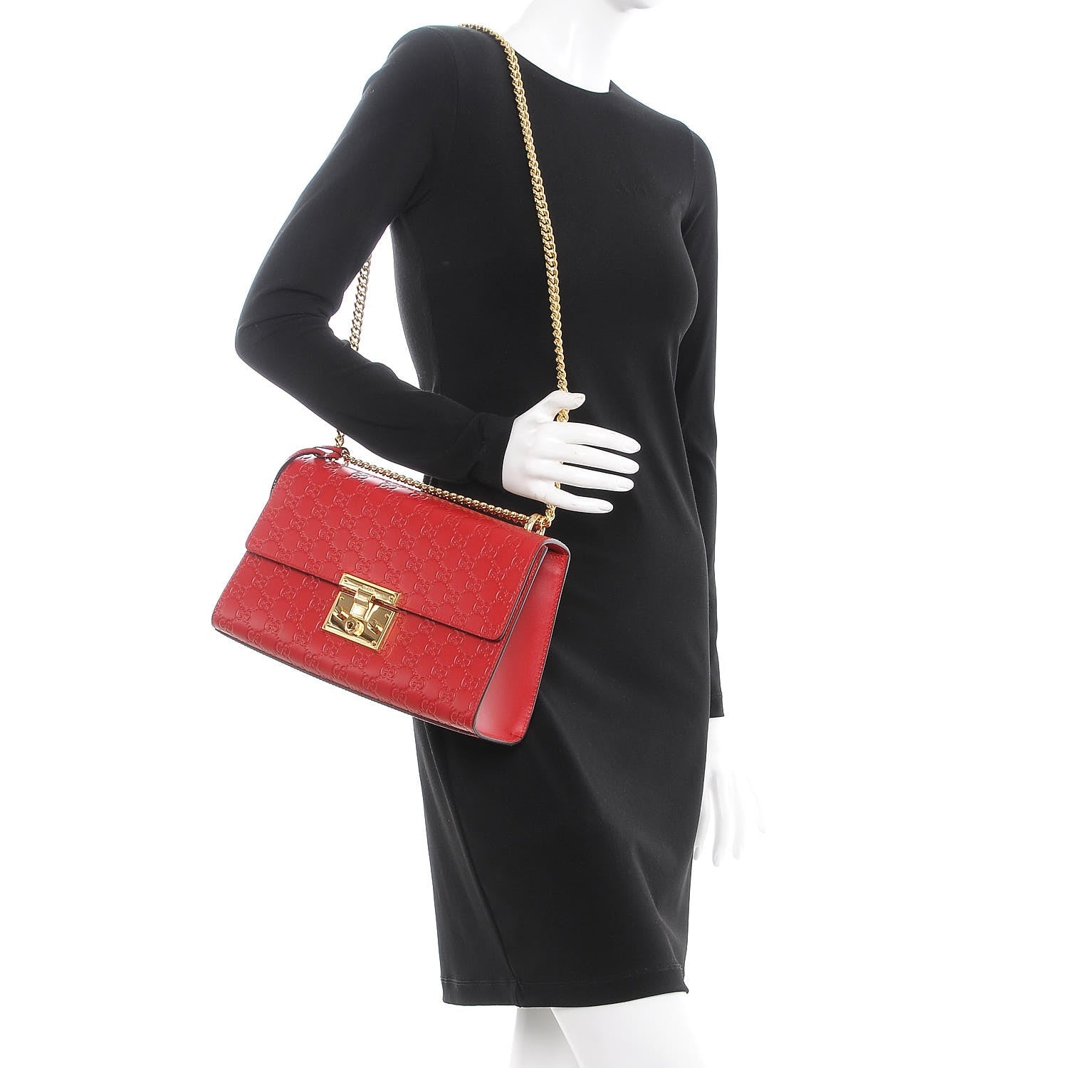 Gucci Guccissima Medium Padlock Shoulder Bag Hibiscus Red 3 of 9