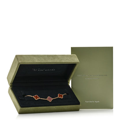 Van Cleef & Arpels 18K Yellow Gold Carnelian 5 Motifs Vintage Alhambra Bracelet 5 of 5