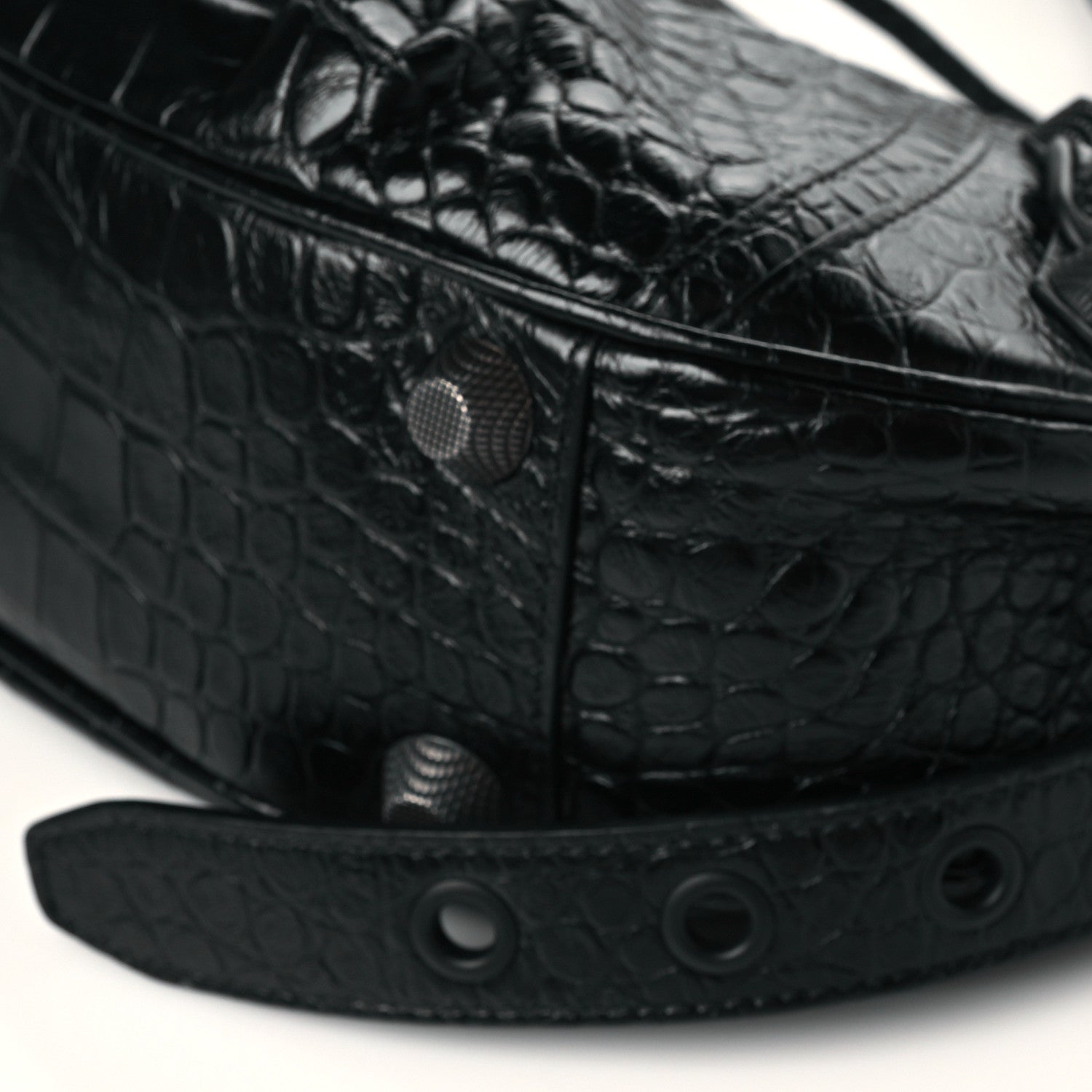 Balenciaga Extra Supple Calfskin Crocodile Embossed Monochrome Small Le Cagole Shoulder Bag Black 10 of 10