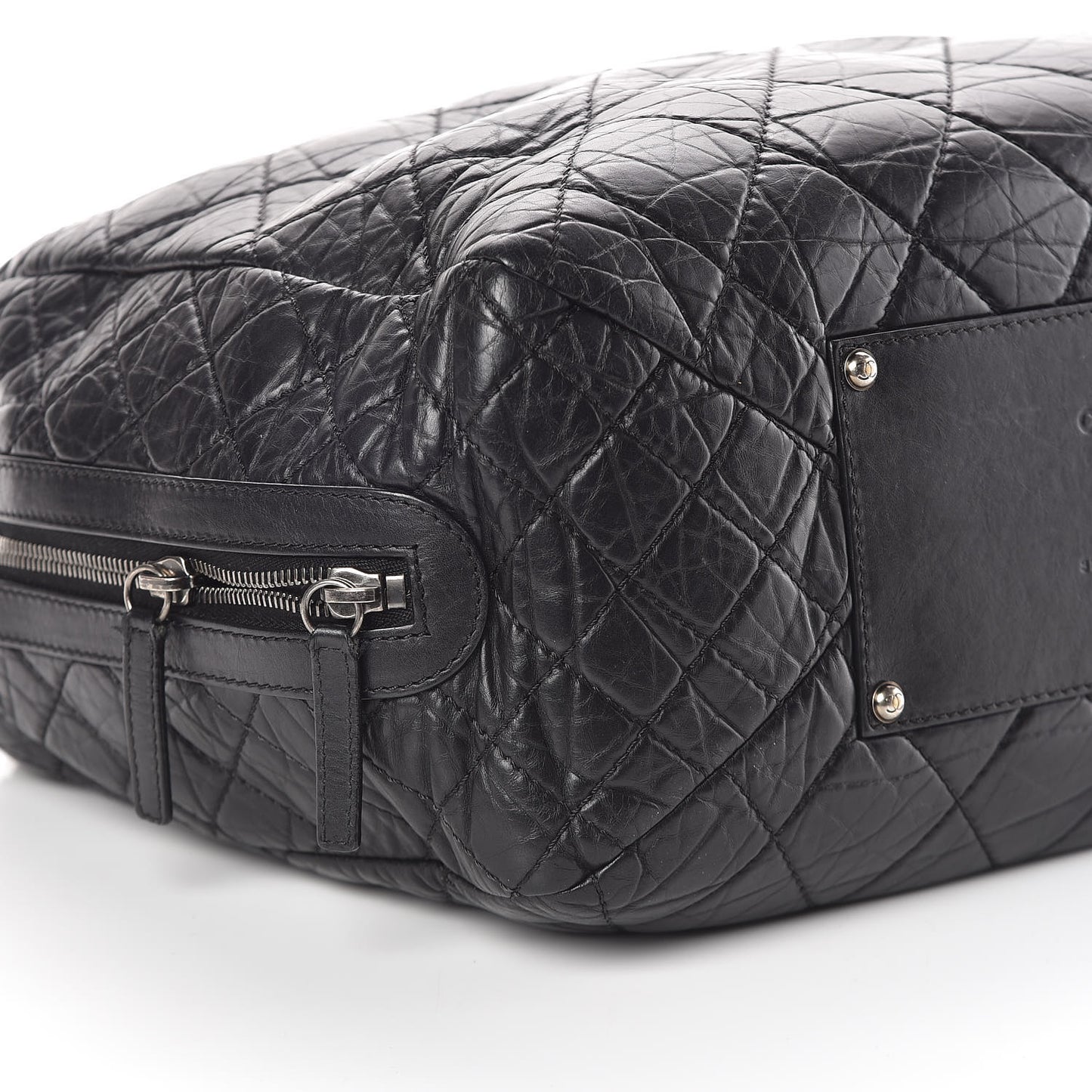 Aged Calfskin Quilted Large Secret Tag Bowling Bag Black