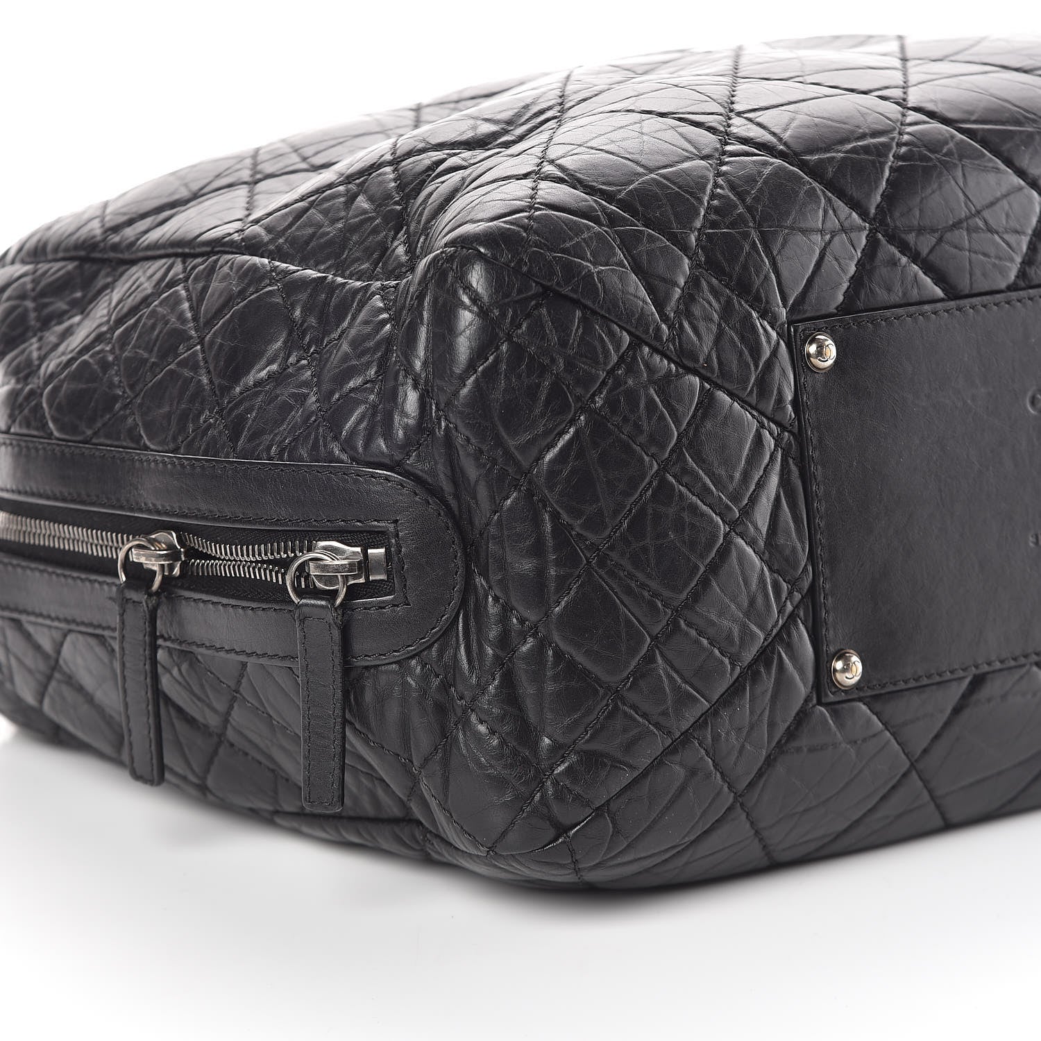 Chanel Aged Calfskin Quilted Large Secret Tag Bowling Bag Black 10 of 13