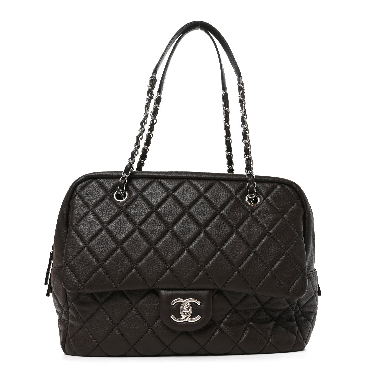 Chanel Lambskin Quilted Travel Flap Tote Dark Brown 1 of 10