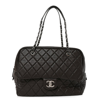 Chanel Lambskin Quilted Travel Flap Tote Dark Brown 1 of 10