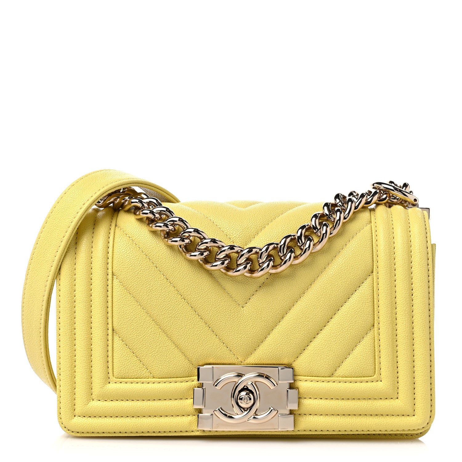 Chanel Caviar Chevron Quilted Small Boy Flap Yellow 1 of 9