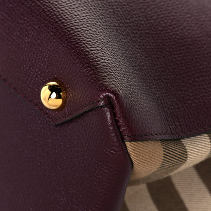 Burberry Grainy Calfskin House Check Medium Banner Tote Mahogany Red 10 of 12