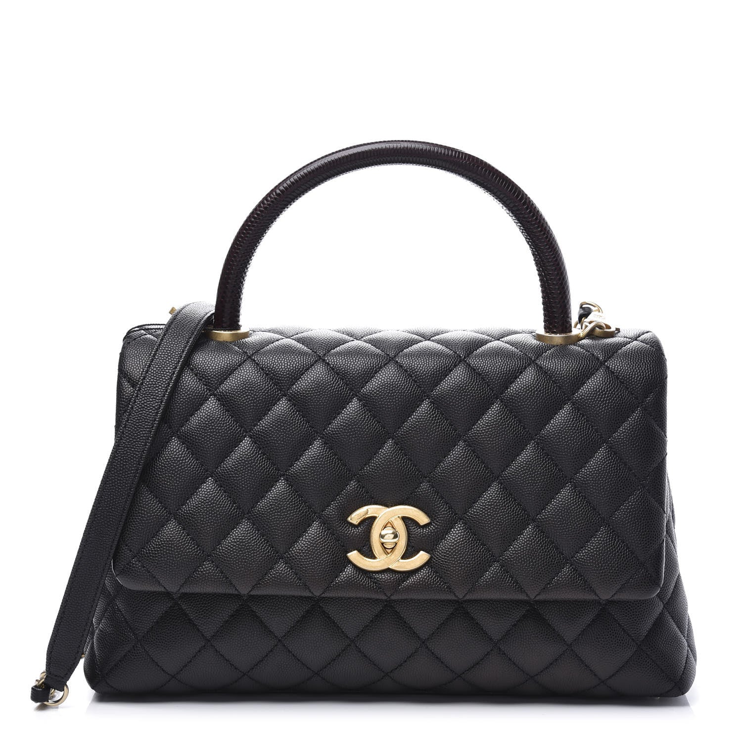 Chanel Caviar Lizard Embossed Quilted Small Coco Handle Flap Black 1 of 10