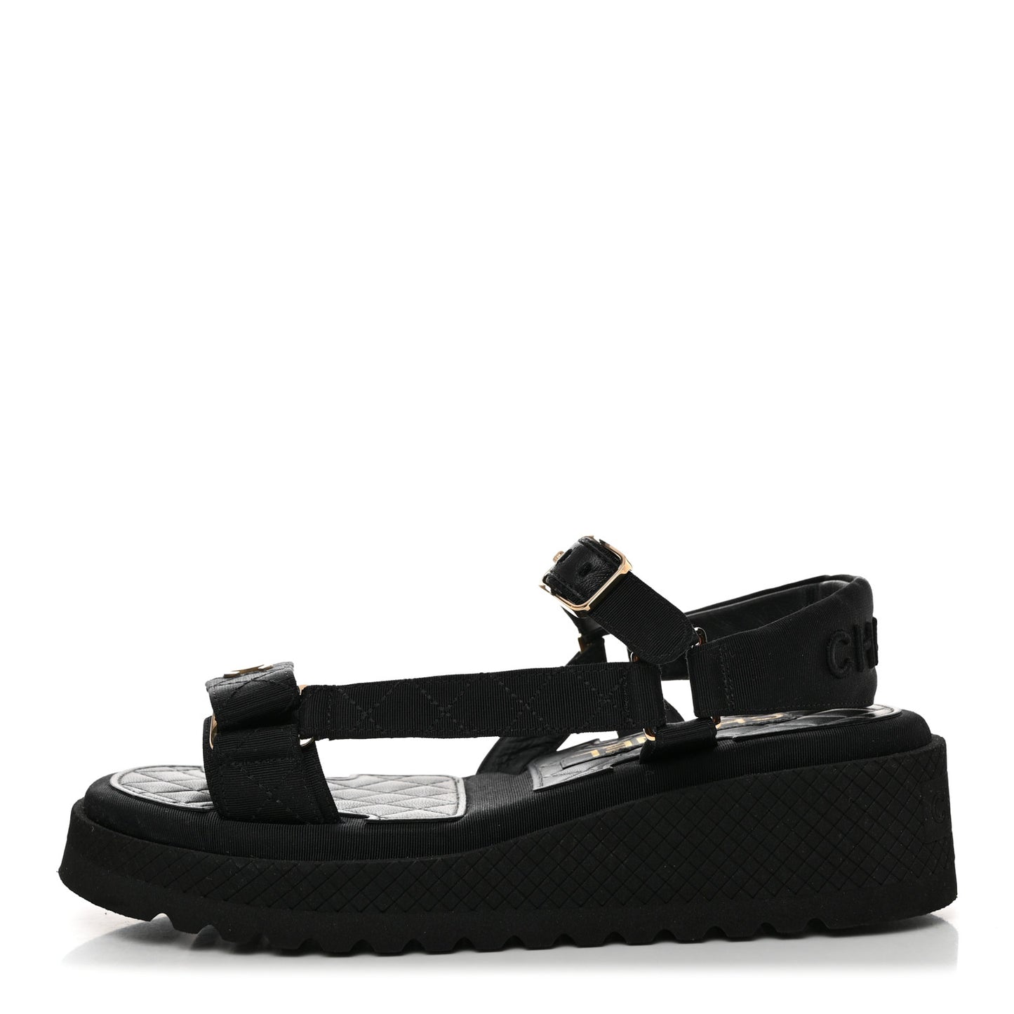 Grosgrain Logo Platform Sandals 36 Black