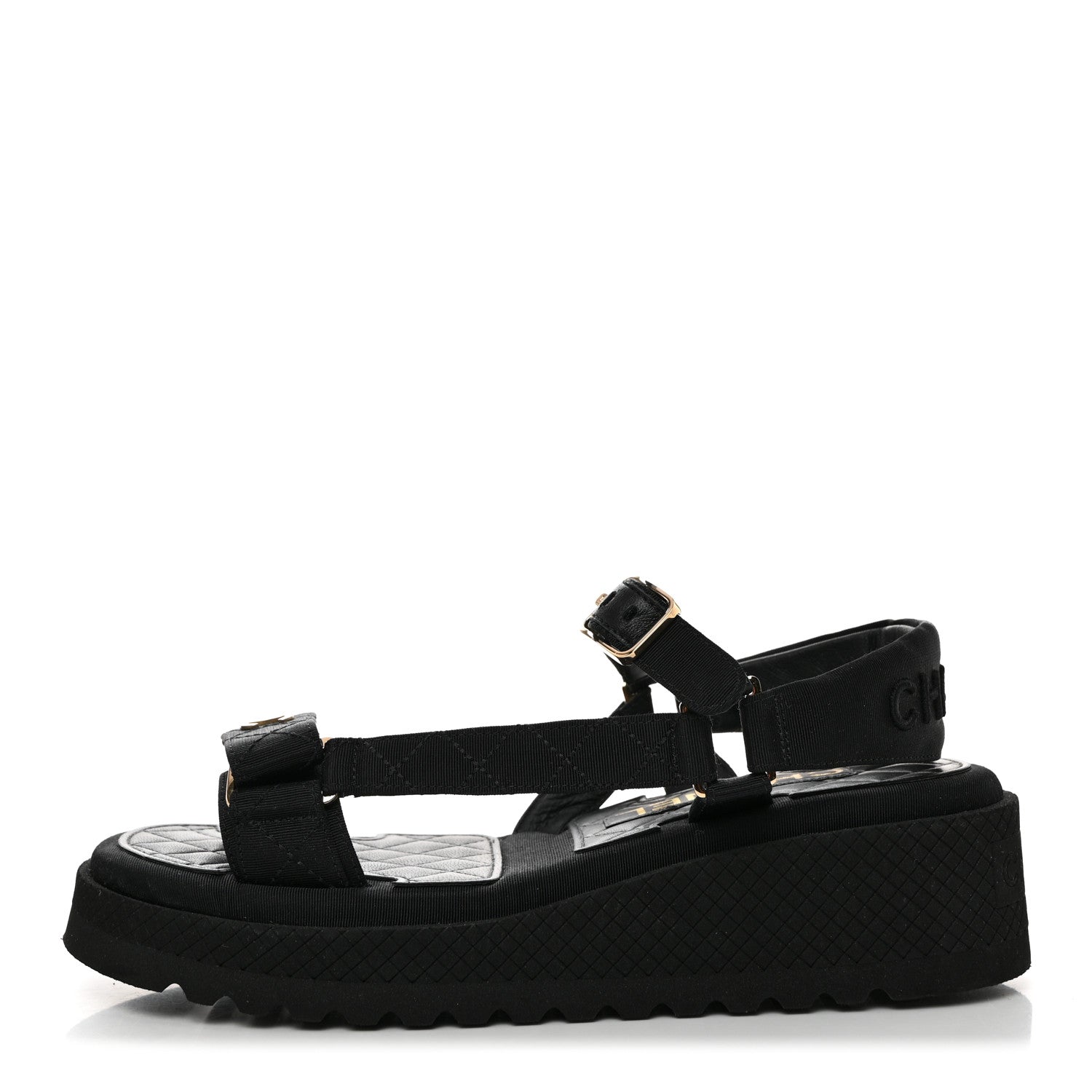 Chanel Grosgrain Logo Platform Sandals 36 Black 1 of 9