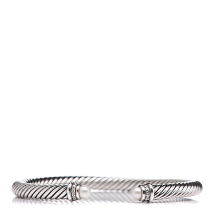 David Yurman Sterling Silver Diamond Pearl 5mm Cable Classics Bracelet 1 of 5