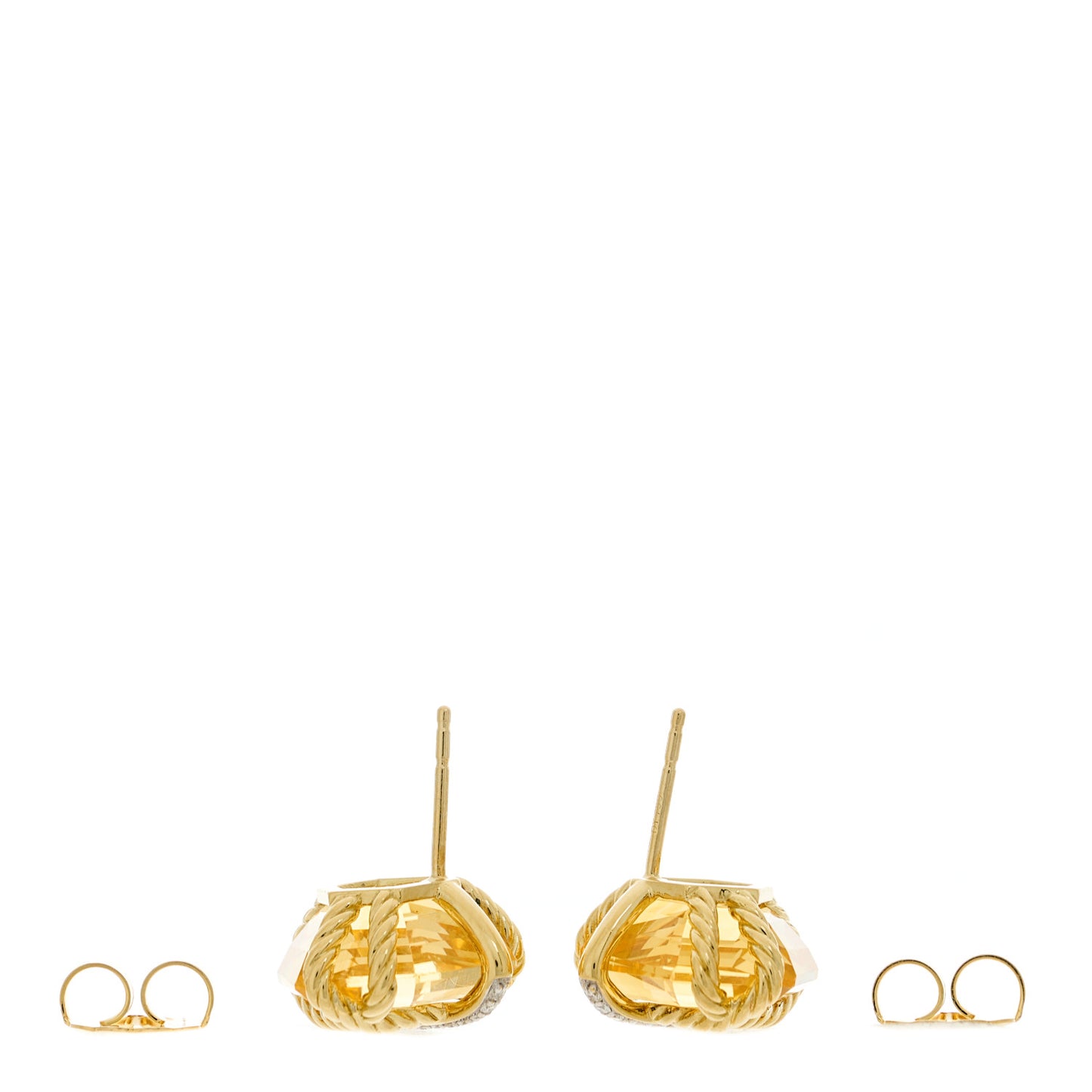 18K Yellow Gold Diamond Champagne Citrine 14mm Cable Wrap Earrings