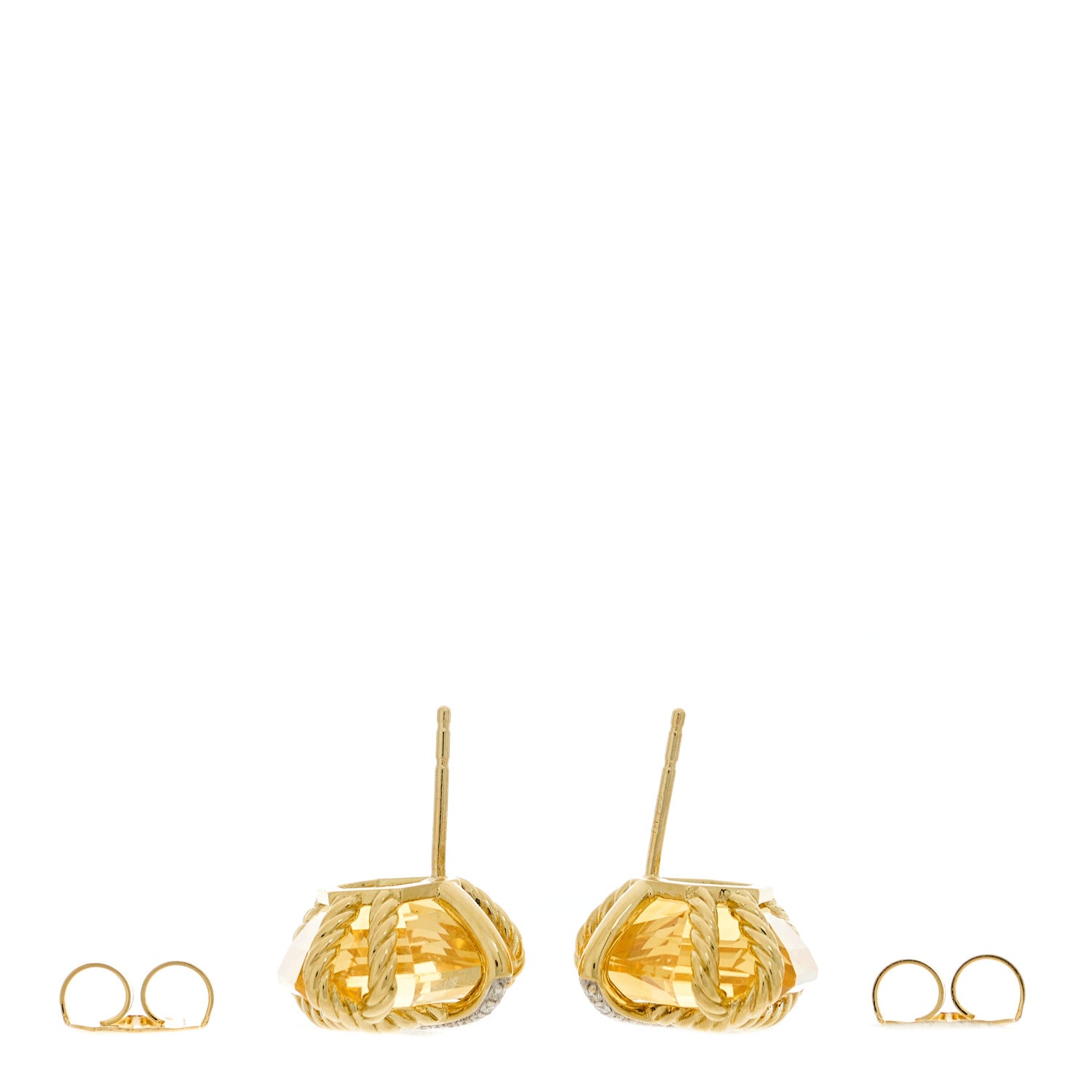 David Yurman 18K Yellow Gold Diamond Champagne Citrine 14mm Cable Wrap Earrings 3 of 4