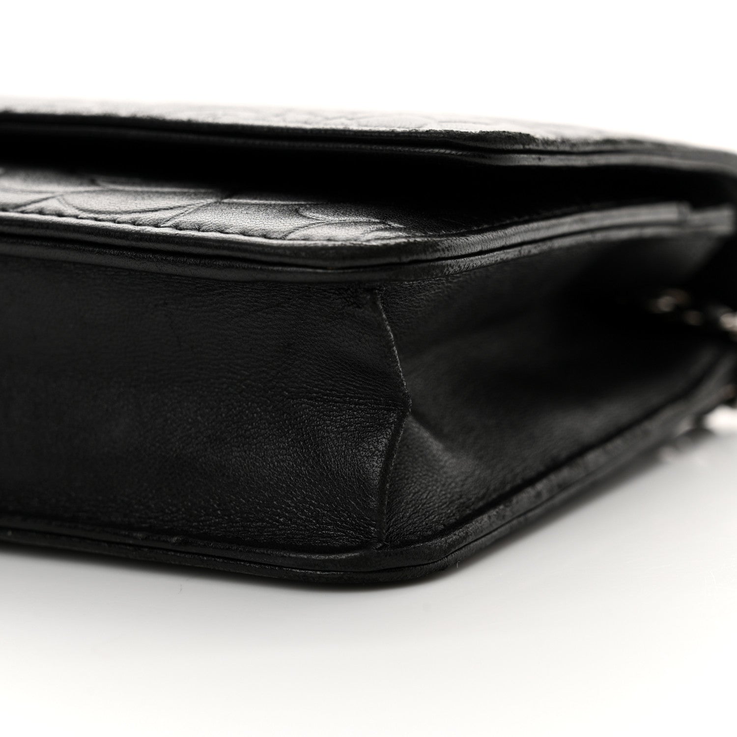 Chanel Lambskin Camellia Embossed Wallet on Chain WOC Black 11 of 15