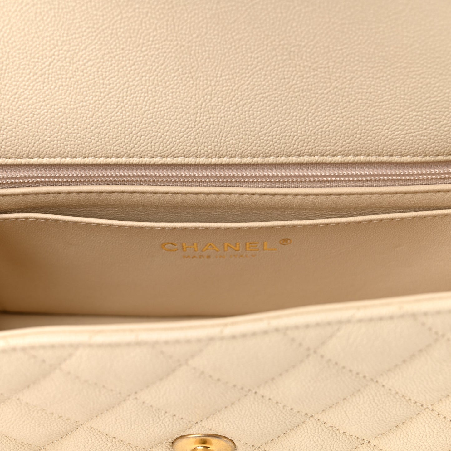 Caviar Quilted Mini Top Handle Rectangular Flap Beige
