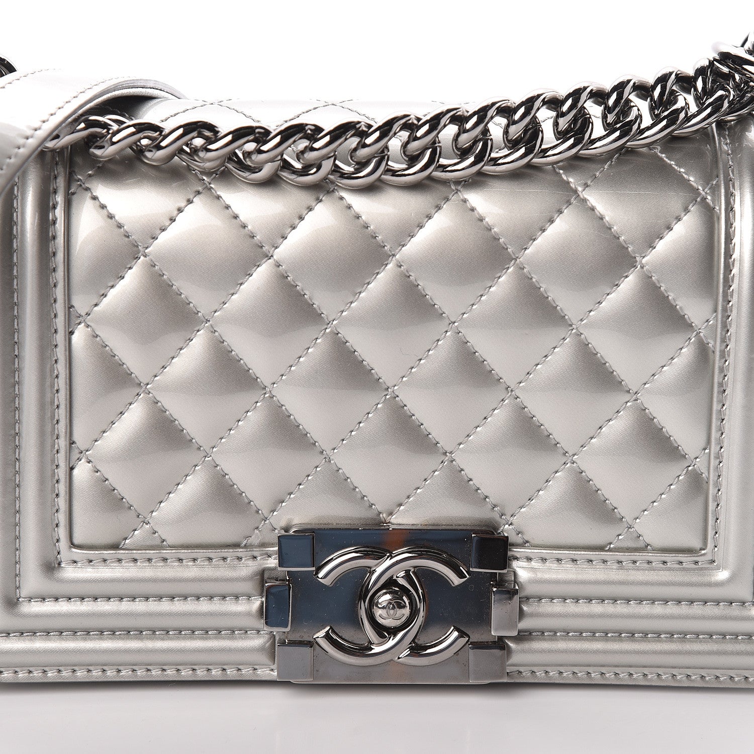 Chanel Metallic Patent Calfskin Quilted Small Boy Flap Silver 12 of 12