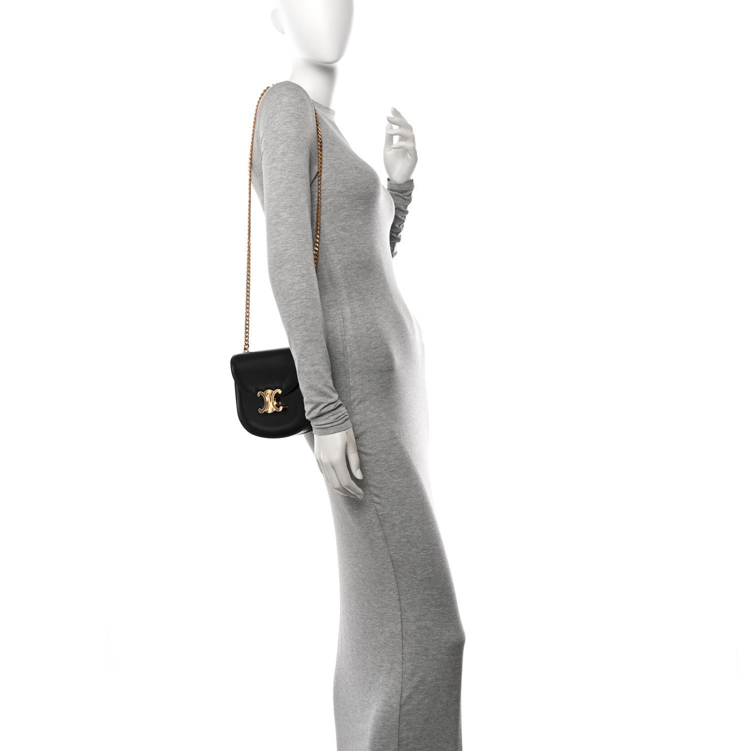 Celine Shiny Calfskin Besace Clea Chain Triomphe Black 3 of 11