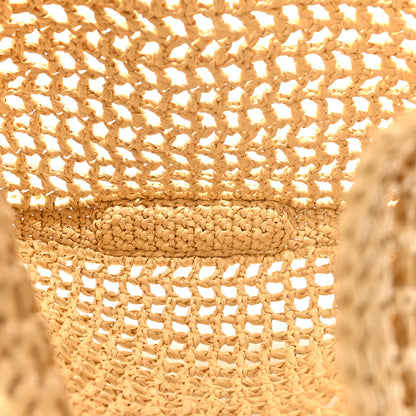 Prada Yarn Raffia Effect Crochet Logo Embroidered Tote Bag Naturale 5 of 9