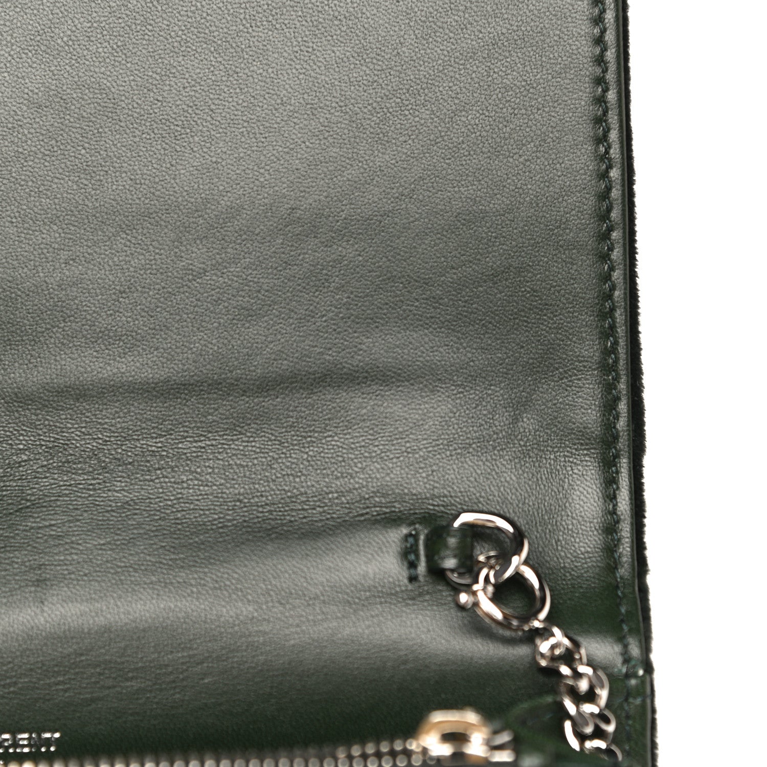 Saint Laurent Velvet Crystal Monogram Tassel Chain Wallet Green 10 of 13