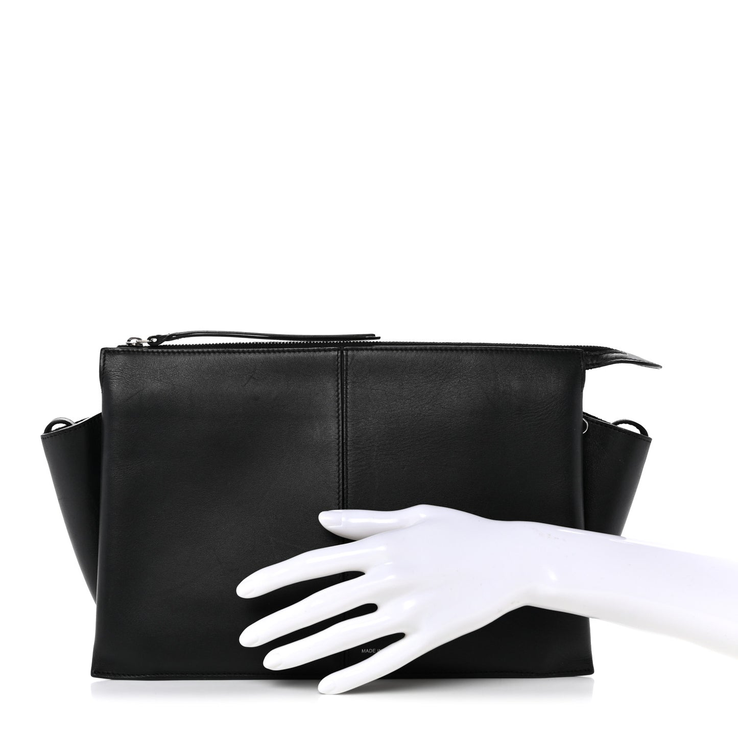 Smooth Calfskin Tri-Fold Clutch on Chain Black