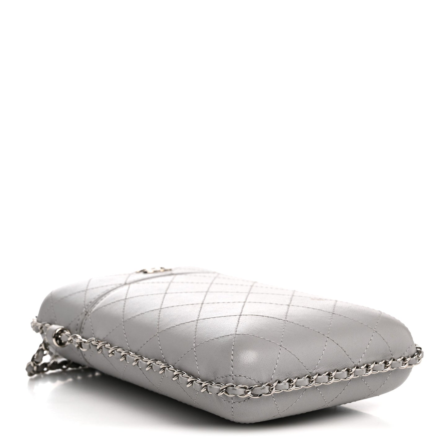 Lambskin Quilted Chain Around Phone Holder Grey