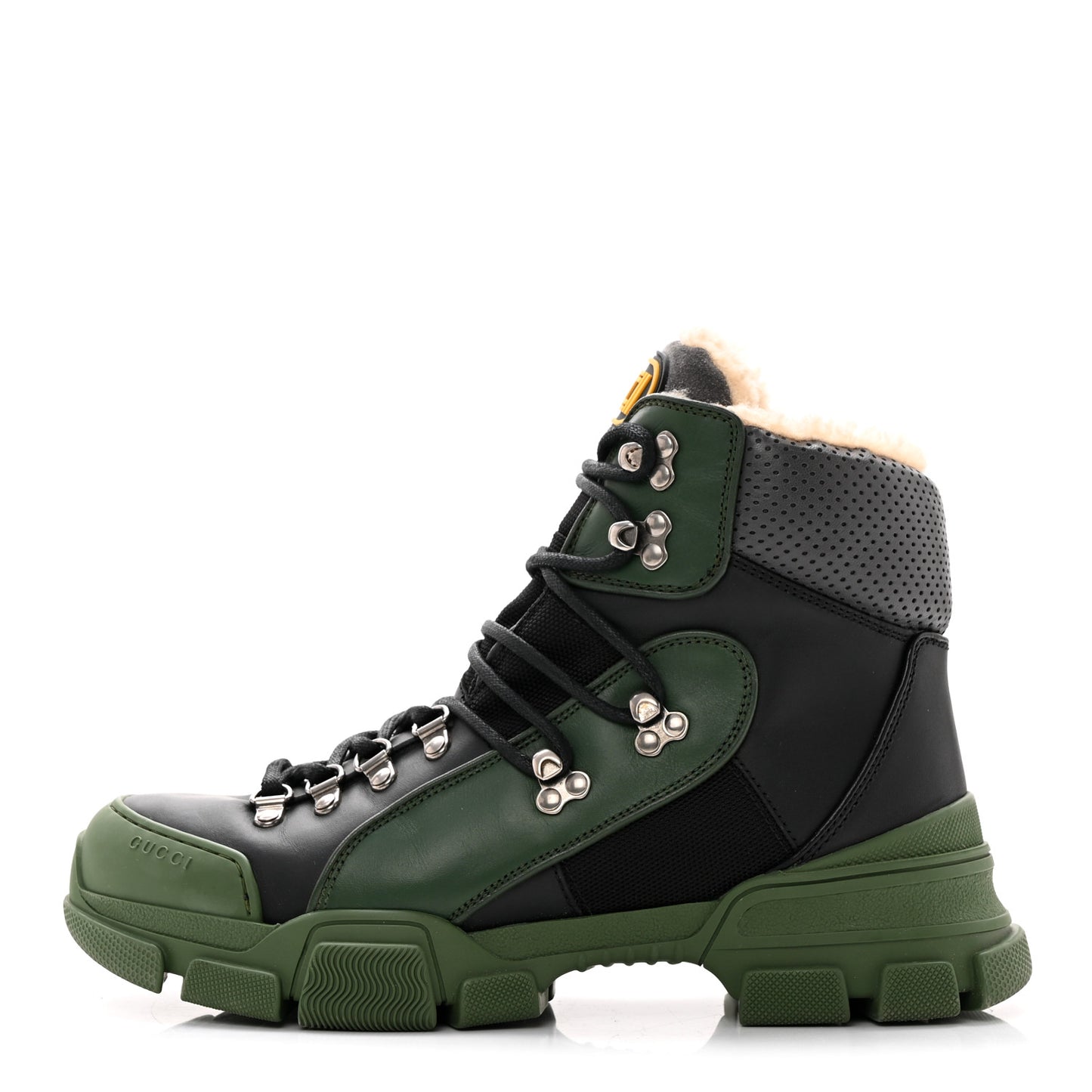 X SEGA Calfskin Suede Shearling Mens Flashtrek High-Top Sneakers 7.5 Black Olive Green