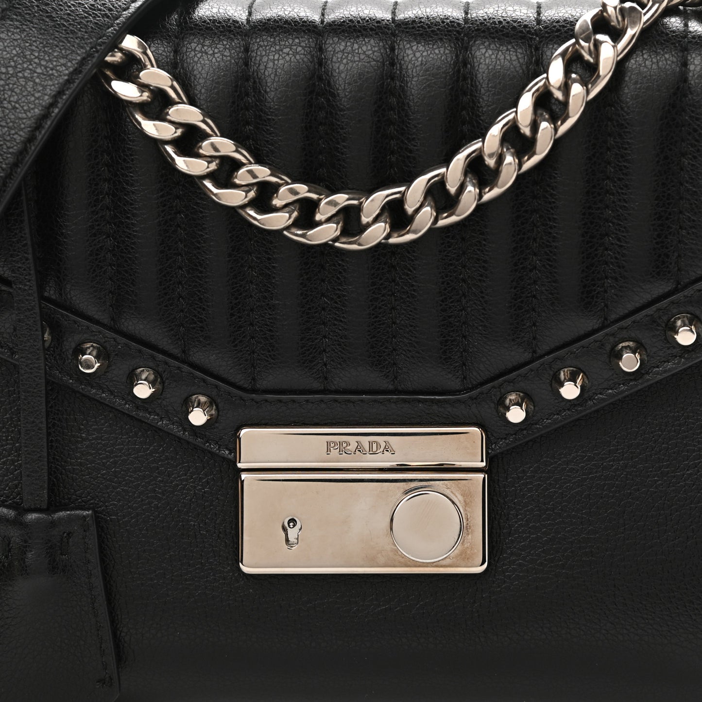 Glace Calfskin Studded Sound Flap Crossbody Shoulder Bag Black