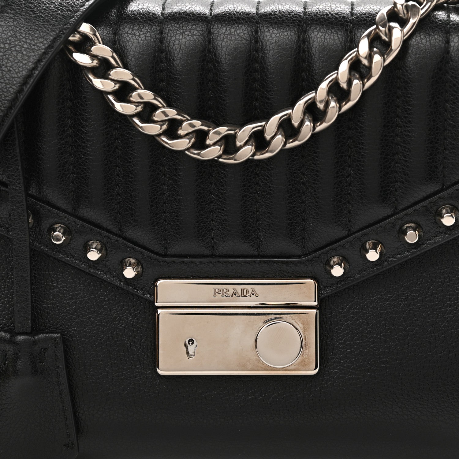 Prada Glace Calfskin Studded Sound Flap Crossbody Shoulder Bag Black 7 of 10