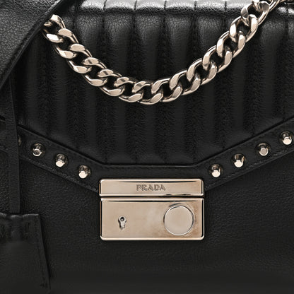 Prada Glace Calfskin Studded Sound Flap Crossbody Shoulder Bag Black 7 of 10