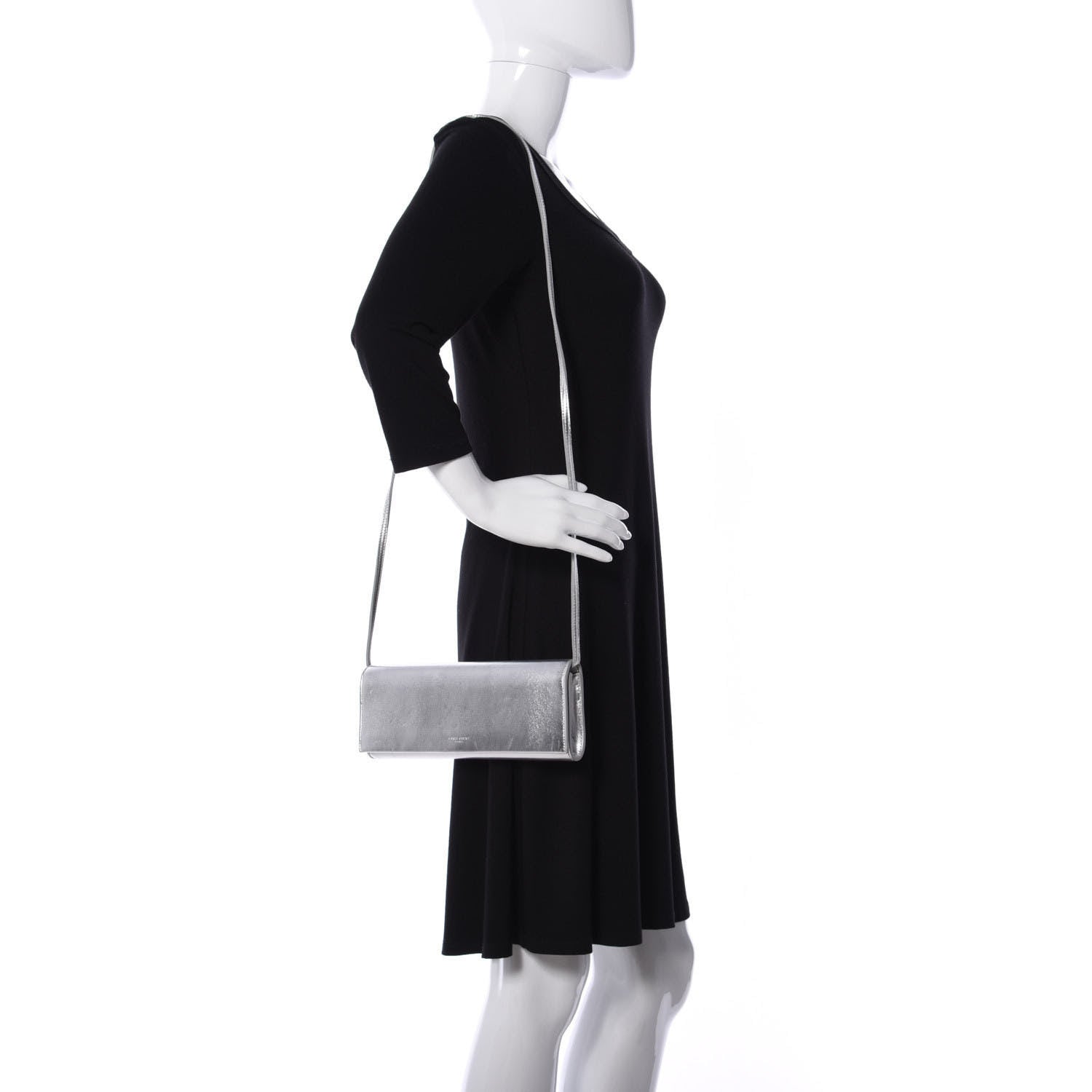Saint Laurent Metallic Nappa Silk Fetiche Clutch Argento 2 of 9
