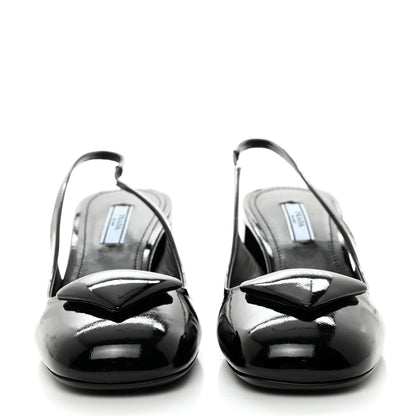 Prada Patent Triangle Logo Slingback Pumps 37 Cipria 2 of 8