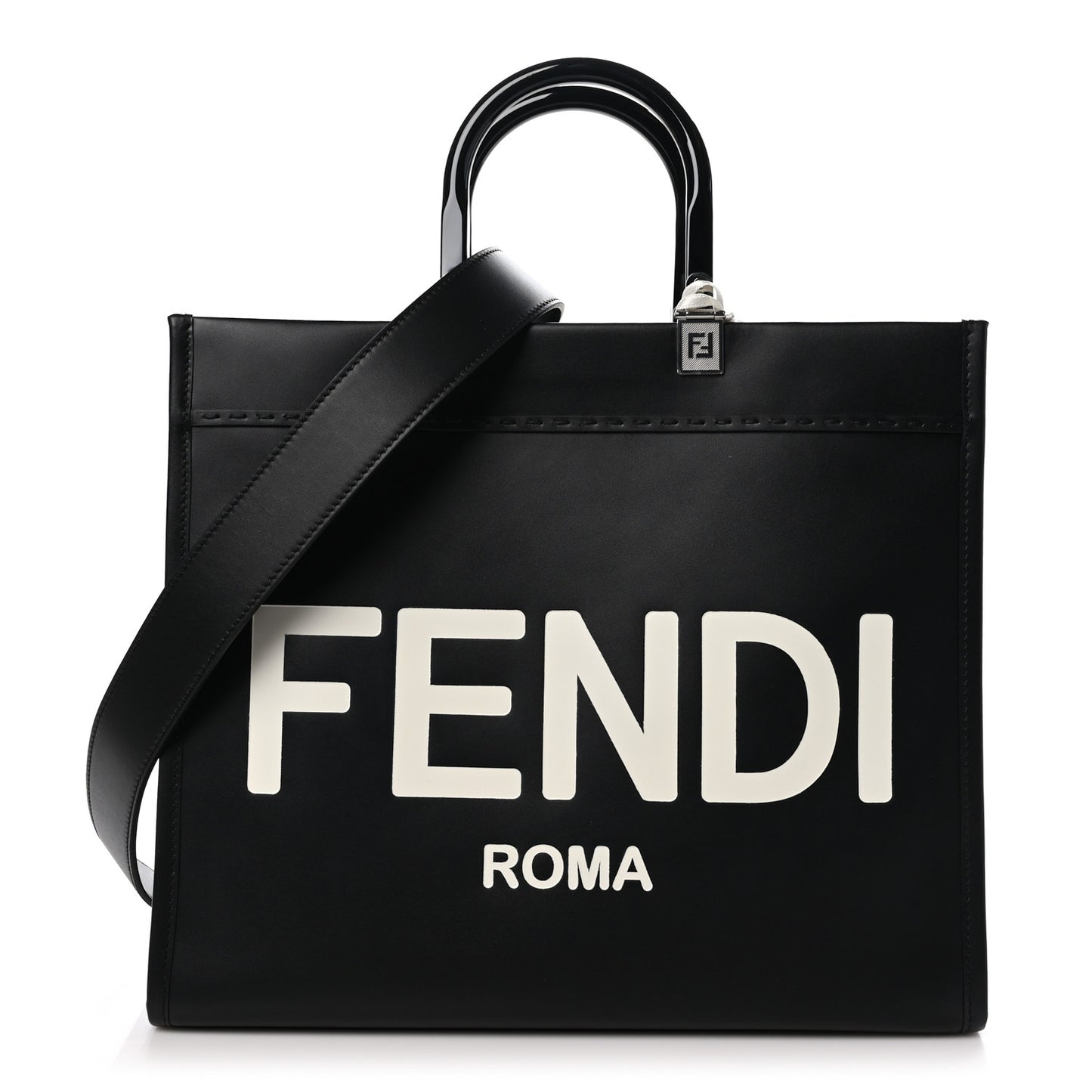 Vitello King Plexiglass Medium Fendi Sunshine Shopper Tote Black White