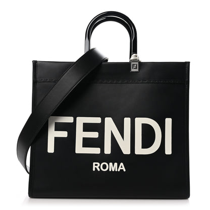 Fendi Vitello King Plexiglass Medium Fendi Sunshine Shopper Tote Black White 1 of 9