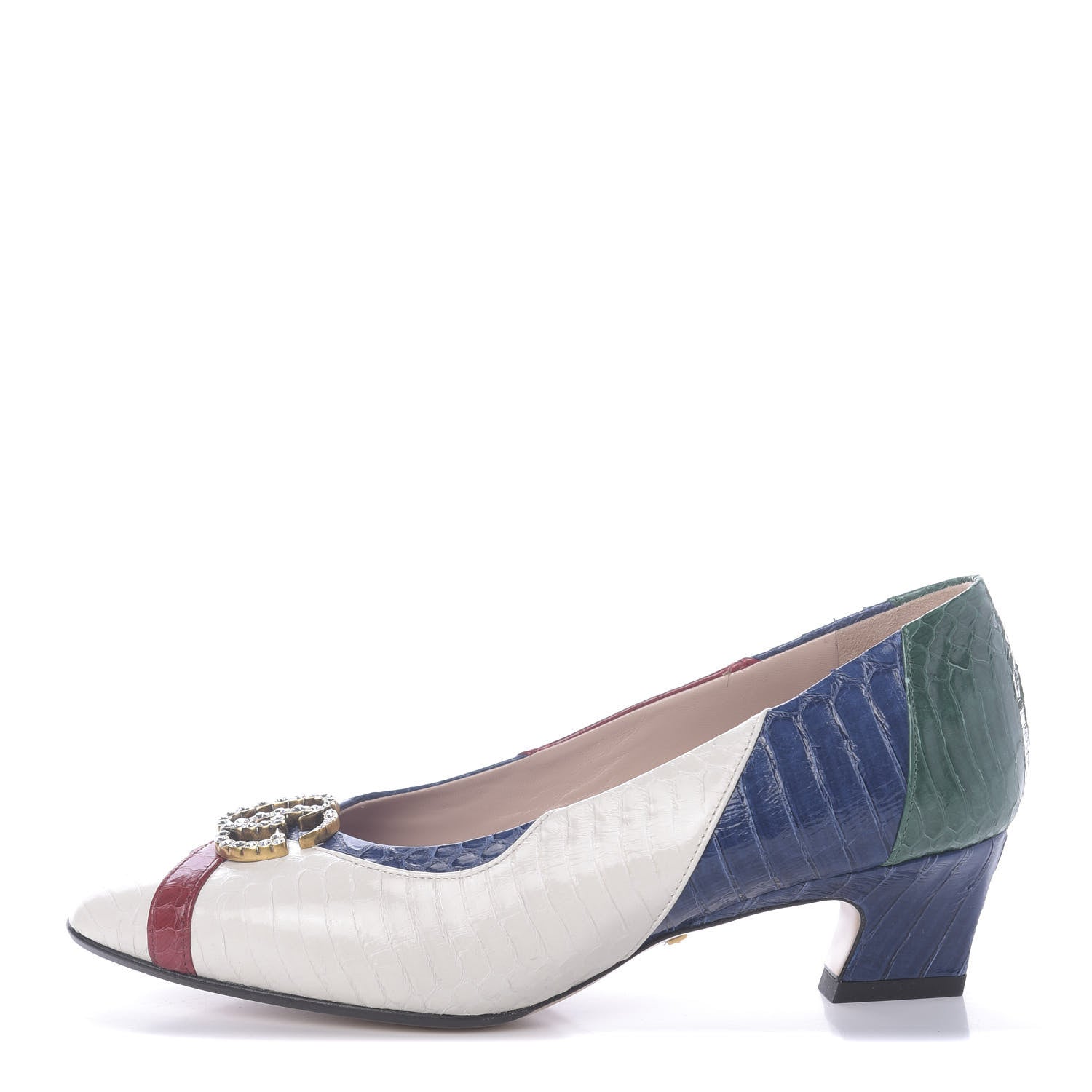Gucci Snakeskin Crystal Double G Low Heel Pumps 35 Multicolor 1 of 7